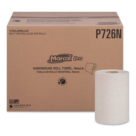 Hardwound Roll Paper Towels 1-Ply, 7 7/8" x 600ft, 12 Rolls/Pack,12 Pack/Carton