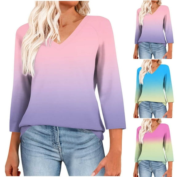 Bovxnpu 3/4 Length Sleeve Womens Tops, Dressy Casual Blouses Tunic Tops Basic Loose Shirts Summer Outfits Beach Vacation Plus Size Spring Clothes XXXL