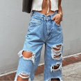thumbnail image 3 of Women Y2k Ripped Jeans High Waisted Straight Wide Leg Baggy Distressed Denim Pants Loose Boyfriend Jeans Streetwear, 3 of 7
