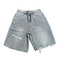 thumbnail image 4 of Women Jean Shorts Streetwear Ripped Jorts Mid Low Waisted Bermuda Shorts Hip Hop Denim Shorts Loose Y2K Jeans Blue L, 4 of 4
