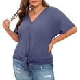 thumbnail image 4 of Cueply Womens Plus Size Tops Short Sleeve V Neck Waffle Knit Tunic Blouse Tie Front Button up T Shirts, 4 of 5