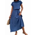 thumbnail image 2 of Women 2 Piece Outfits Skirt Set Summer Casual Cap Sleeve Crop Tops Maxi Dress Sets with Pockets Blue S, 2 of 9