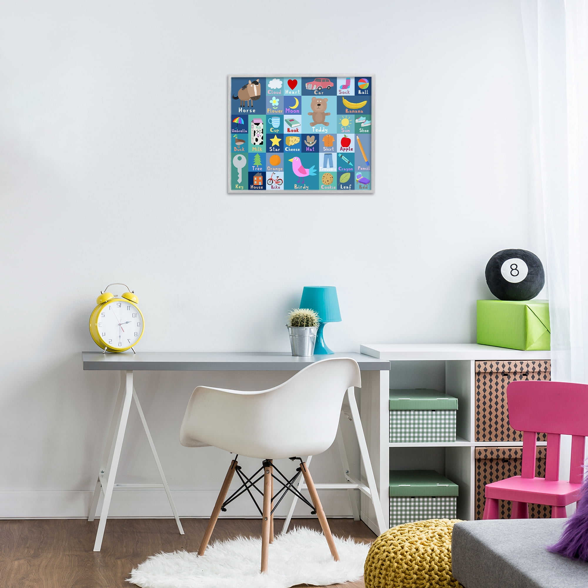 Stupell Industries Blue First Words Gray Framed Giclee Art, design by Carla Daly