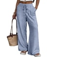 thumbnail image 2 of Summer Striped Pants Women Loose Wide Leg Drawstring Pants Lightweight Low Rise Lounge Trousers with Pockets, 2 of 6