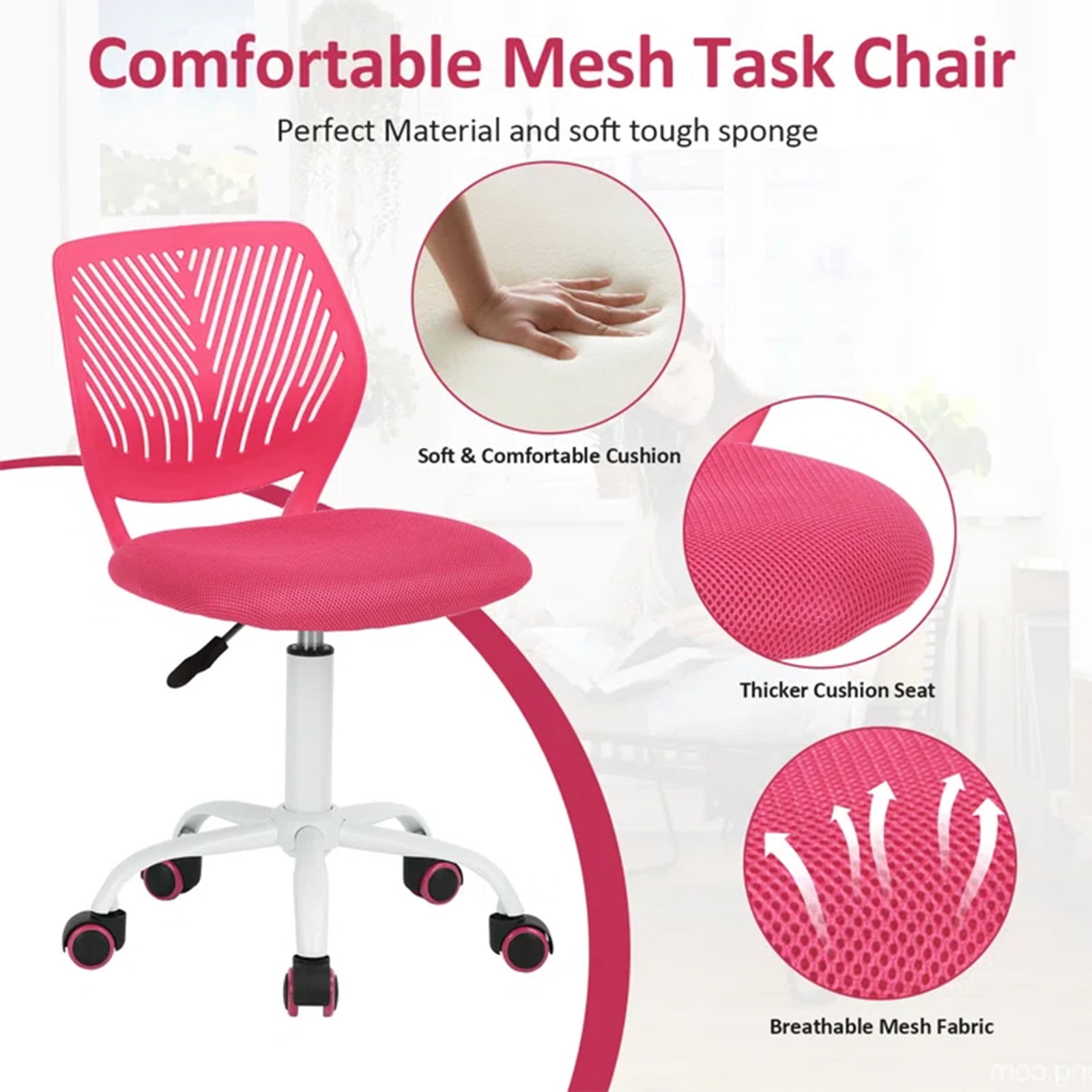 Homy Casa Kids & Teens Desk Chair with Adjustable Height and 360 Degree Swivel, Pink