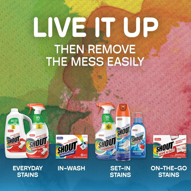 Shout Wipe & Go Laundry Stain Remover 12 Portable Wipes for On-the