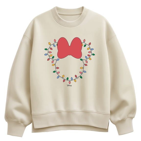 Disney - Christmas Lights Minnie Head - Women's Oversized Fleece Crew Sweatshirt
