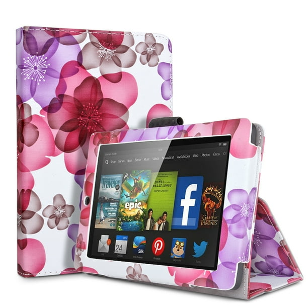 Amazon Kindle Fire HD 7 2014 Case Floral Purple & Pink Slim Folding