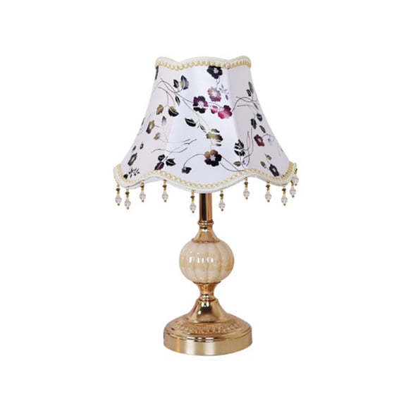 BallsFHK Retro Floral Bedroom Table Lamp Fabric Table Lamp