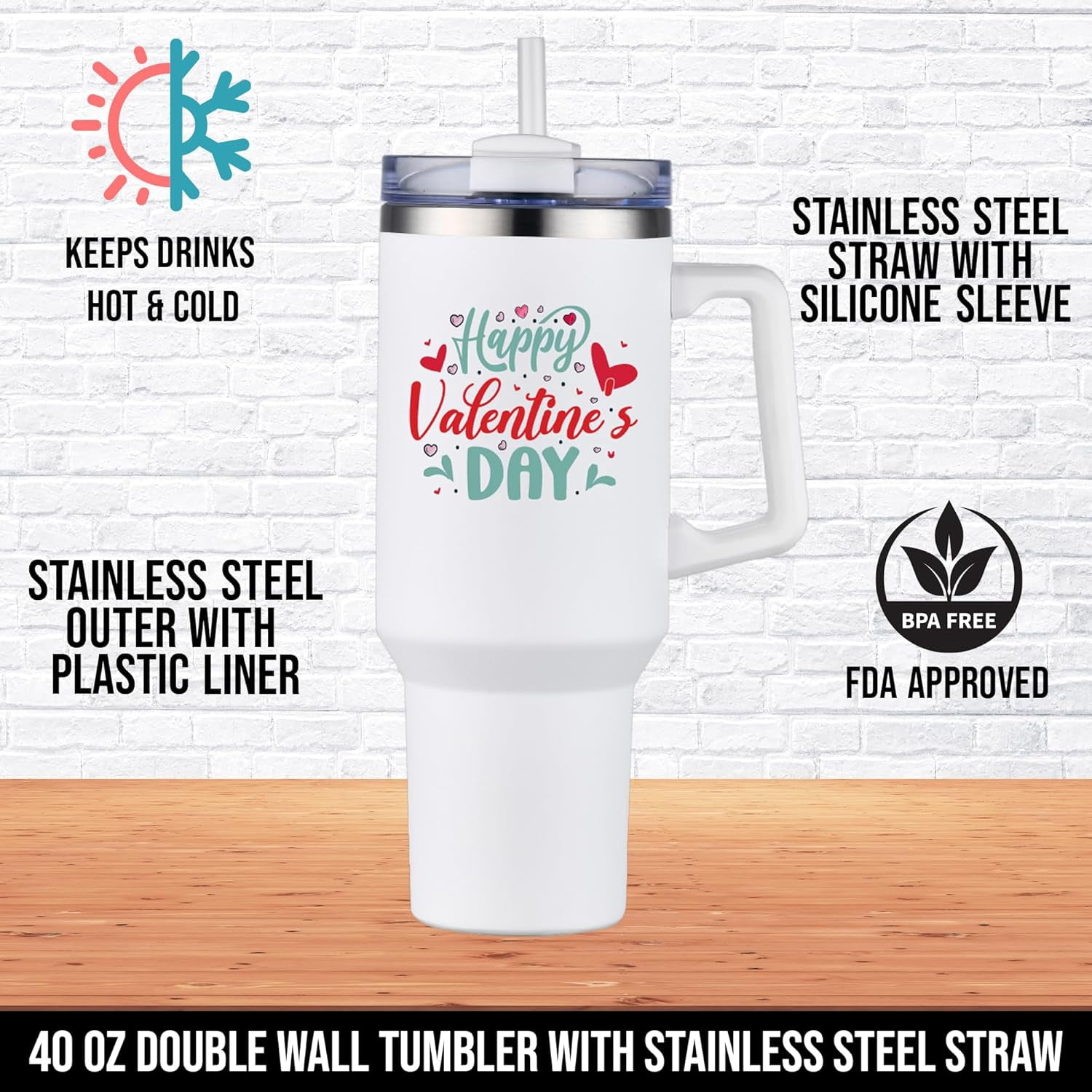 Valentines Day Gifts for Wife from Husband, 40 oz Tumbler with Handle and Straw, Travel Mug, Insulated Tumblers - Romantic Gifts for Her, Birthday Gift for Wife - Cute Mug, I Love You Gifts for Her
