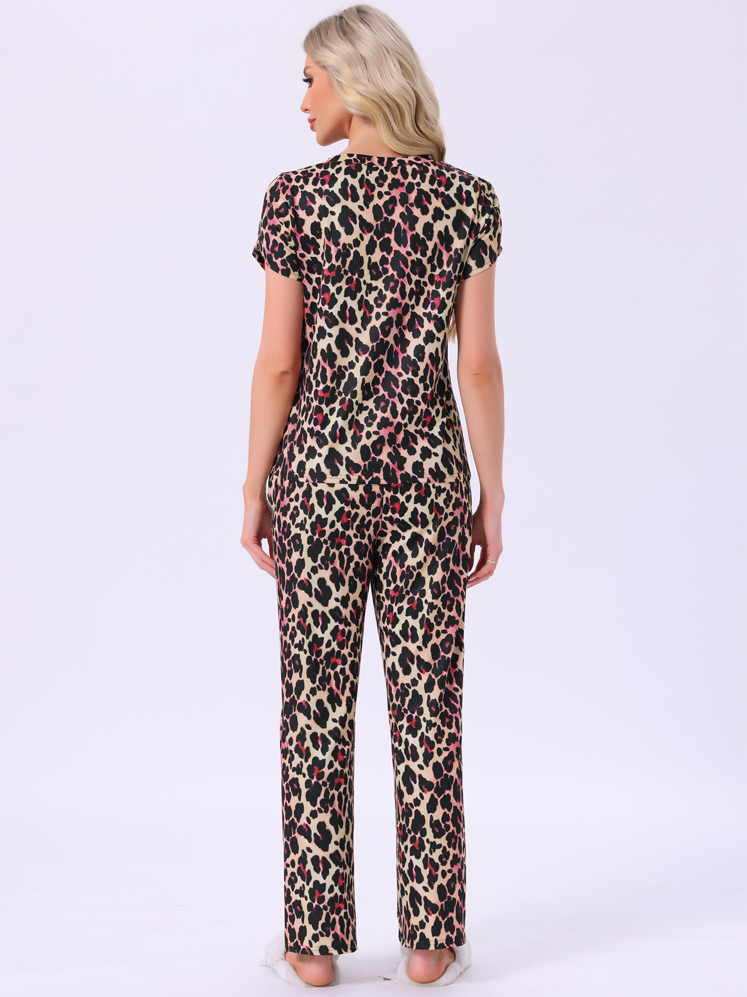 DARING DIVA Pajamas V Neck Top Drawstring Pants Sleepwear Lounge Sets XL Leopard