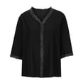 thumbnail image 4 of Moda mujer Casual Primavera Verano encaje cuello en V manga trompeta pluma superior Color sólido camiseta suelta blusa superior Fridja  ghk6717, 4 of 8
