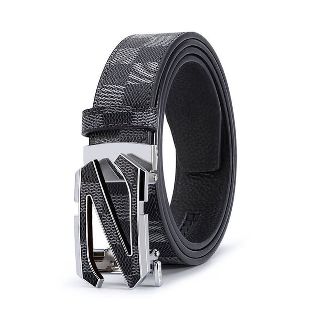 Cinturón de moda para hombre con hebilla automática de aleación con letras, pantalones casuales de moda con puesto de cinturón de negocios Joker, longitud ajustable