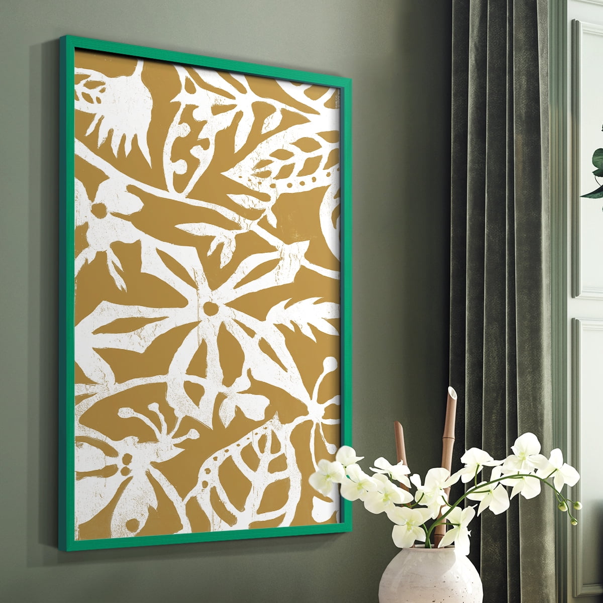 White On White IV V31 Framed Print in Green Solid Wood 8 x 10 Framed Print