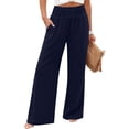 thumbnail image 6 of Women Palazzo Pants Summer Flowy Wide Leg High Waist Lounge Trousers with Pockets 2026 Casual Beach Vacation Navy L, 6 of 10
