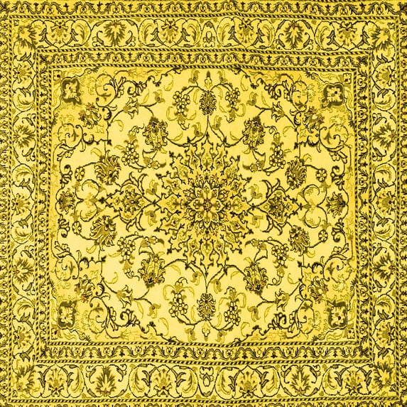 Ahgly Company Indoor Square Medallion Yellow Traditional Area Rugs, 8' Square