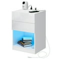 thumbnail image 4 of Hommpa Modern Nightstand with Charging Station High Gloss LED Light Bedside Table USB Type C Smart Nightstands 2 Drawer Open Shelf 2 Power Outlets White Side Table for Bedroom Living Room 26.8 in Tall, 4 of 6