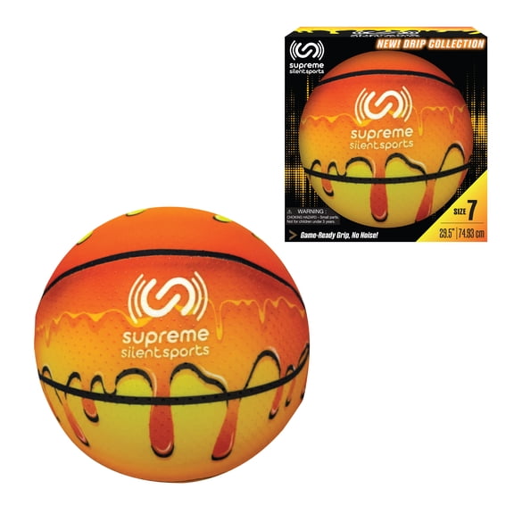 Supreme Silent Sports Size 7 Foam Basketball, Drip Collection, Quiet Indoor/Outdoor Basketball with Rubberized Grip Nodes, Lava Melt