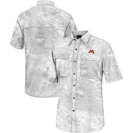 Men s Colosseum White Minnesota Golden Gophers Realtree Aspect Charter Full-Button Fishing Shirt