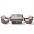 thumbnail image 2 of PARKWELL Patio High-Back Furniture Set with Fire Pit Table, Outdoor Sectional Swivel Rocker Chairs Sets with Luxury 6-Inch Cushions, Wicker Conversation Set for Porch, Balcony, Deck, Brown/Beige, 2 of 12