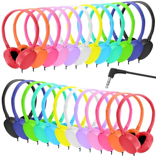 XOSDA Paquete de 24 auriculares a granel para aula para niños escolares, estudiantes, adolescentes, niñas, bebés, niños pequeños y adultos (multicolor)