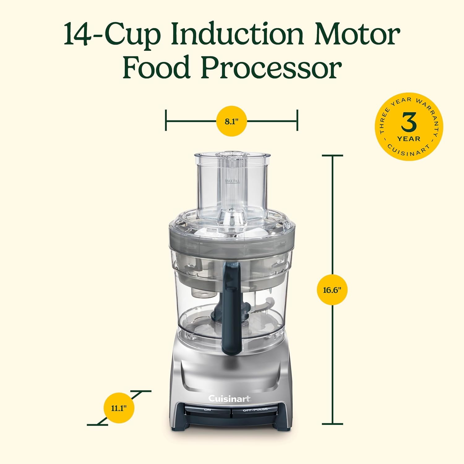 Cuisinart 14-Cup Food Processor with Induction Motor for Chopping, Mixing, and Dough Preparation