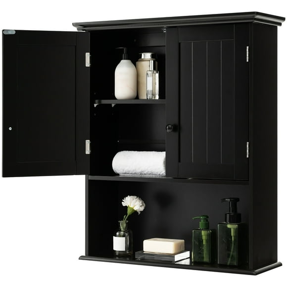 Costway Wall Mount Bathroom Cabinet Wooden Medicine Cabinet Storage Organizer
