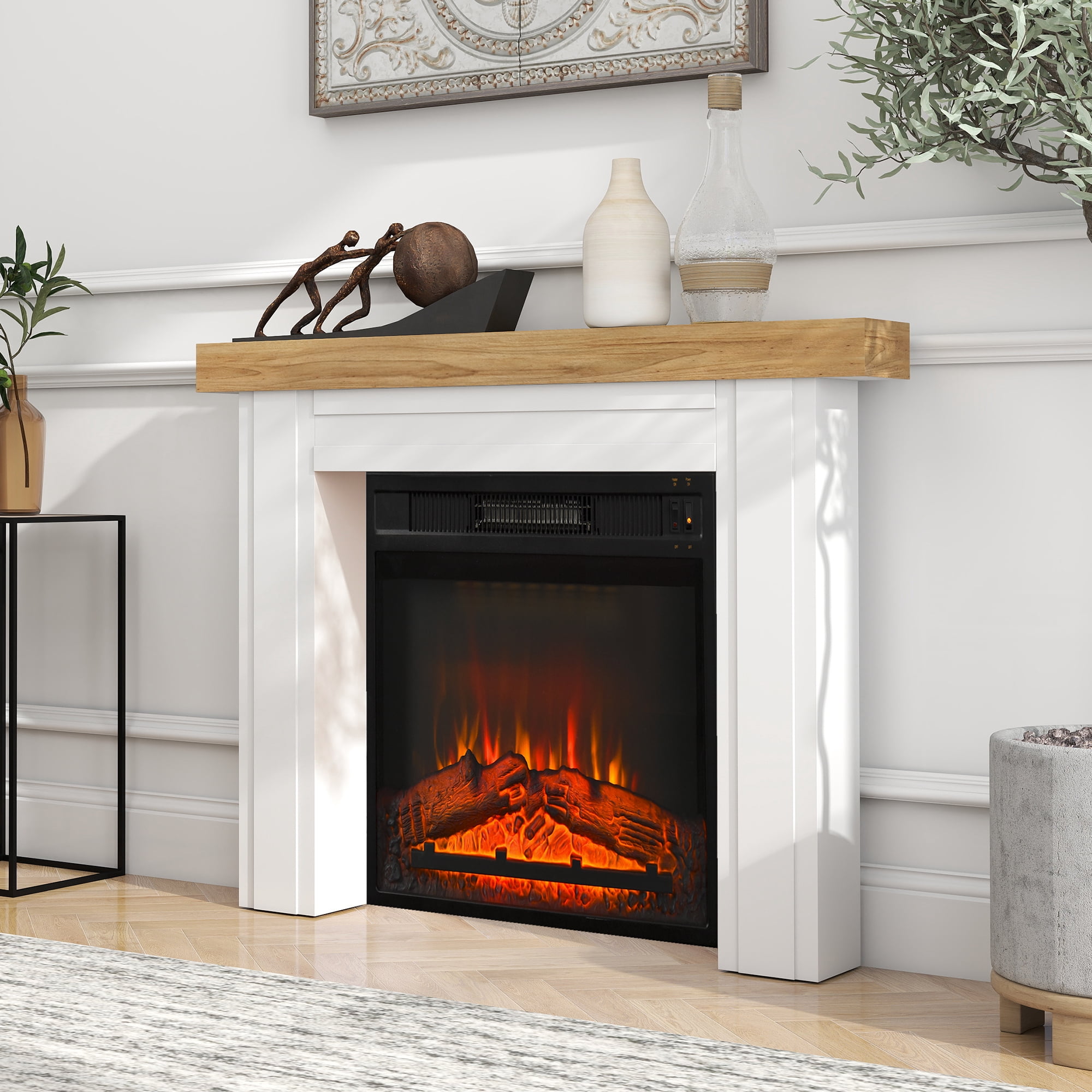 HOMCOM Modern Fireplace Mantel, Fireplace Surround with Leg, Natural Wood