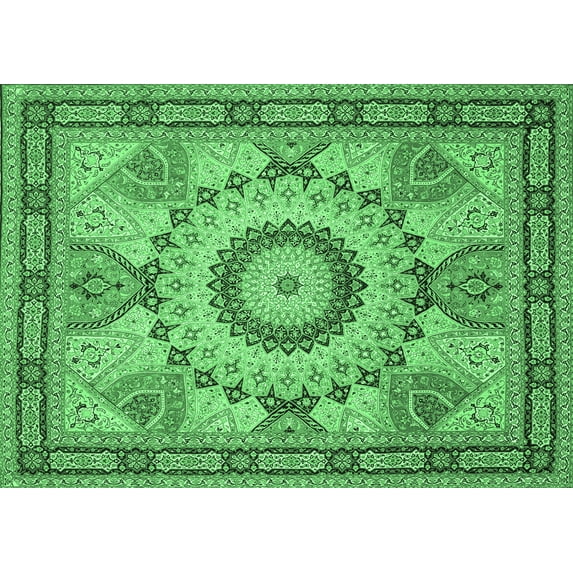 Ahgly Company Indoor Rectangle Medallion Emerald Green Traditional Area Rugs, 7' x 10'