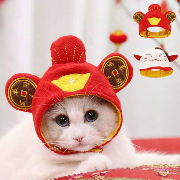 Pet Headdress Cartoon Design Holiday Dress Up Cute Cat Headgear Pet New Year Felt Cap Pet Supplies