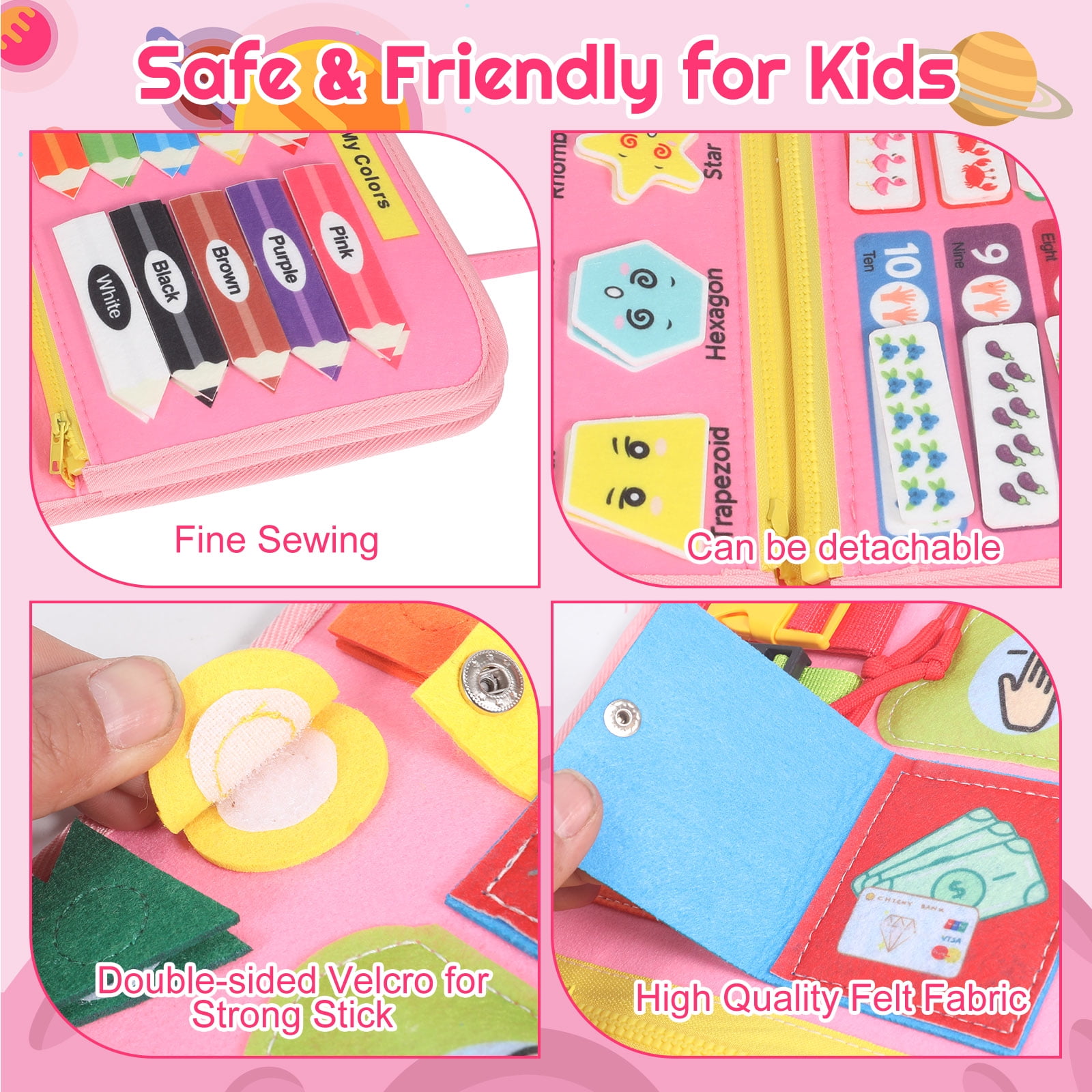 Montessori Busy Board - Ideal Busy Book Toddler Toys & Gifts for Boys & Girls, Toddler Travel Essential for Airplane & Car, Sensory Toys, Great for Baby Gifts for Boys