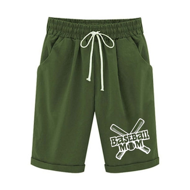 Pantalones Cortos de Verano para las Mujeres de Cintura Alta Estampado Elástico Cordón de Cintura, Casual Bolsillos Pantalones de Pijama