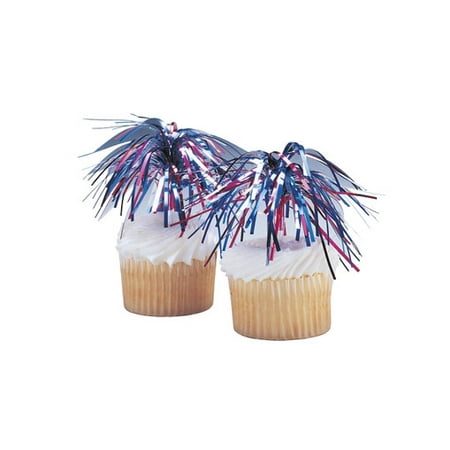 - Independence Day Mylar Spray 4th of July -24pk Cupcake / Desert / Food Decoration Topper Picks with Favor Stickers & Sparkle Flakes