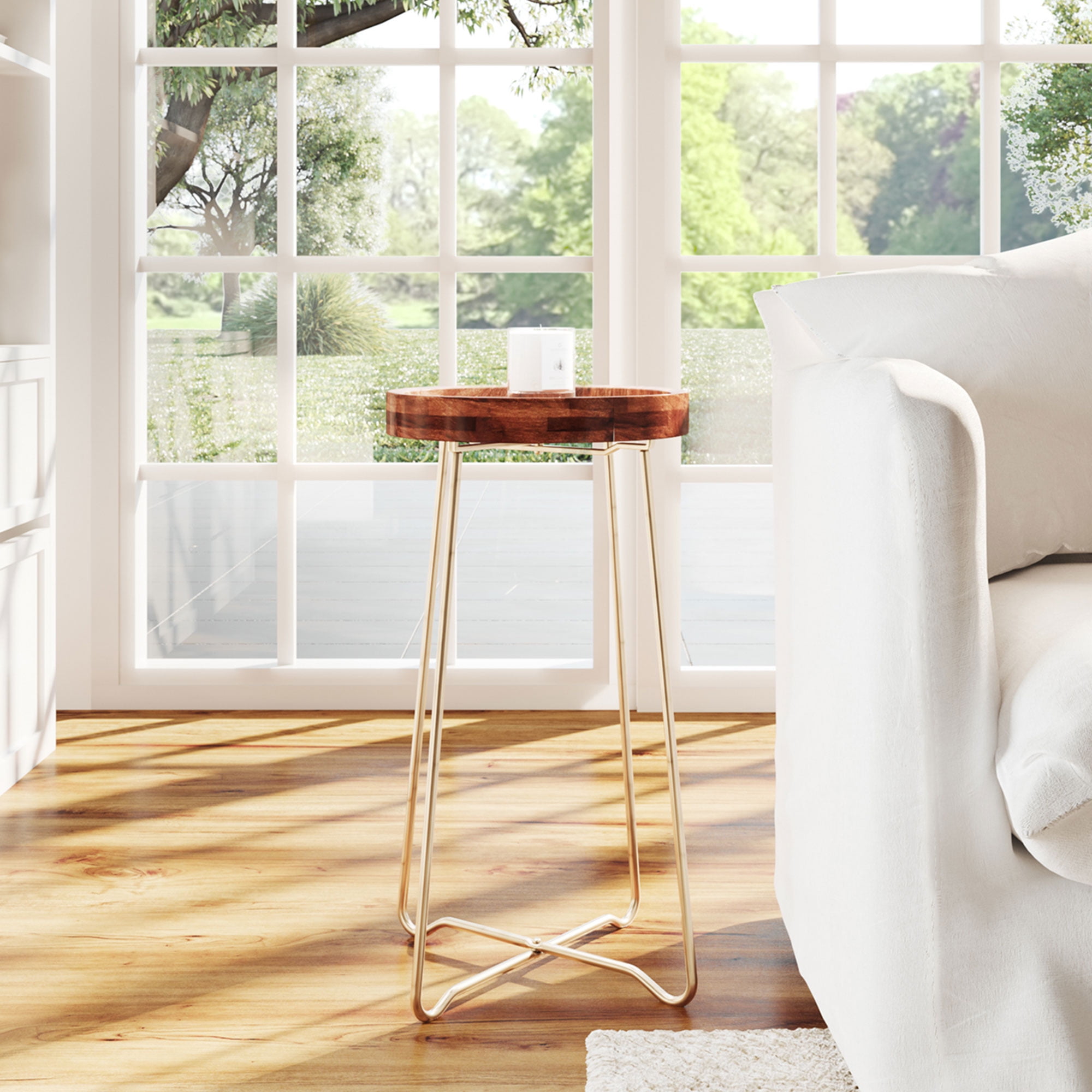 Grace Round Wood Accent Table by East at Main, Small End Side Table 16
