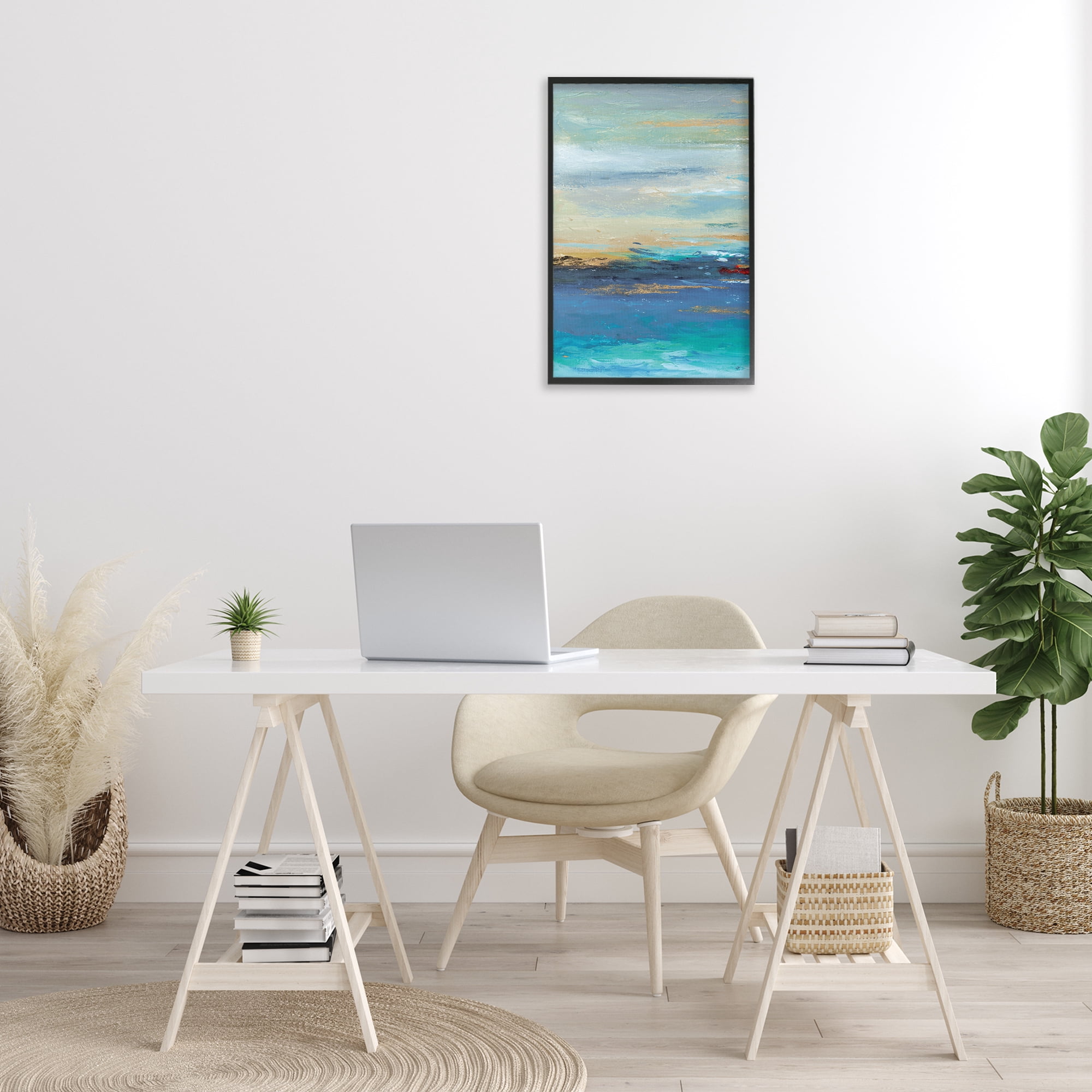 Stupell Industries Ombre Ocean View Abstract Painting Black Framed Art Print Wall Art, 16 x 24