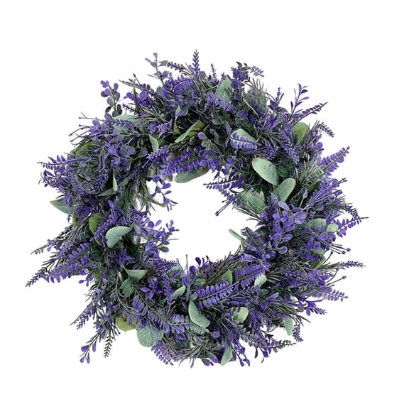 Bcylexb Lavender Wreaths for Front Door 14 Inch, Spring Summer Purple Artificial Flowers Wreath for Outdoor Wall Door Rustic Farmhouse Decor