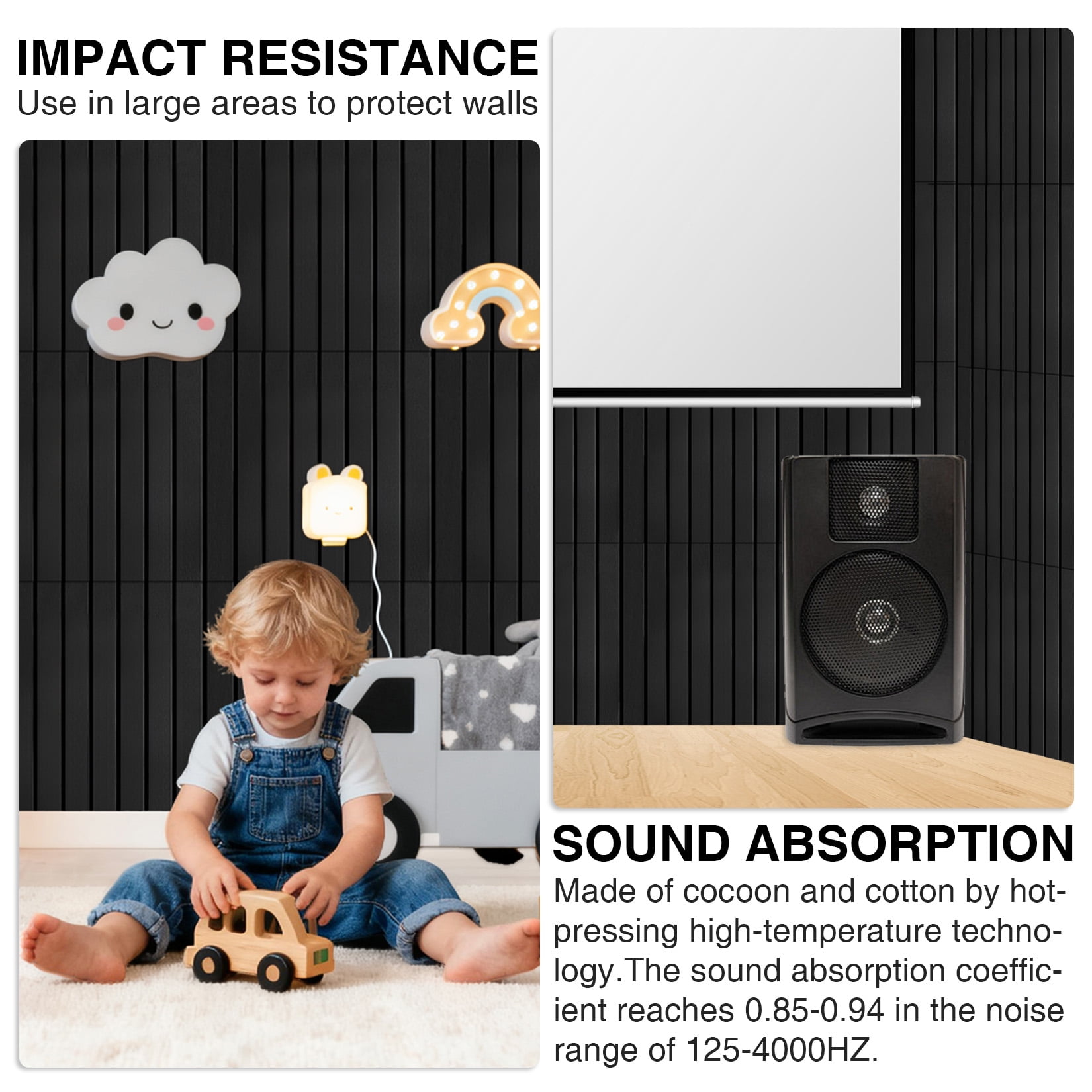 15 Pack Felt Bulletin Board Tiles 12 x 12 Inch Self Adhesive Pin Board Wall Panels with Push Pins Cork Board Alternative for Office Classroom Home Wall Decor, Black