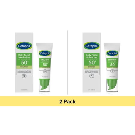 Cetaphil Daily Facial Moisturizer for All Skin Types with Sunscreen SPF 50 - 2 Pack (3.4 oz Total)