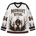 thumbnail image 5 of V Neck Long Sleeve Graphic Top For Women Halloween Haunted Night Theme Hockey Jersey Relaxed Fit Casual Long Sleeve Shirt Ideal For Halloween Party And Holiday Gathering White 3XL, 5 of 6