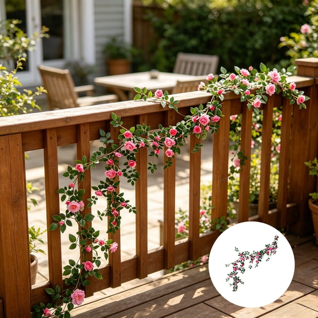 Guirnalda de Enredaderas de Rosas Artificiales de 180 cm con Hojas Verdes, Decoración Colgante de Flores Falsas Flexibles para Bodas, Jardines, Uso en Interiores y Exteriores