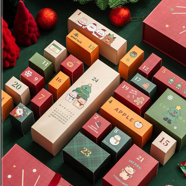 Caja de calendario de adviento de Navidad, vacía, rellenable, con 24 cajas de regalo, caja de calendario de adviento para niños