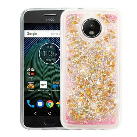 Moto G6 Colors Valor Quicksand Glitter Stars Hard Plastic Soft TPU Rubber 
