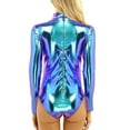 thumbnail image 7 of ZXLBBD Women Yoga Jumpsuits Shiny Metallic Leather Neck Long Sleeve Leotard Bodysuit Casual Outdoor Loose Fit Daily Wear, 7 of 7