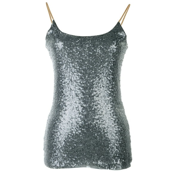 Womens Spaghetti Sequin Metal Chain Strap Camisole Tank Top