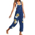 thumbnail image 2 of Fusipu Women Casual Bib Overall Dungarees Sunflower Print Pockets Denim Loose Overalls, 2 of 8