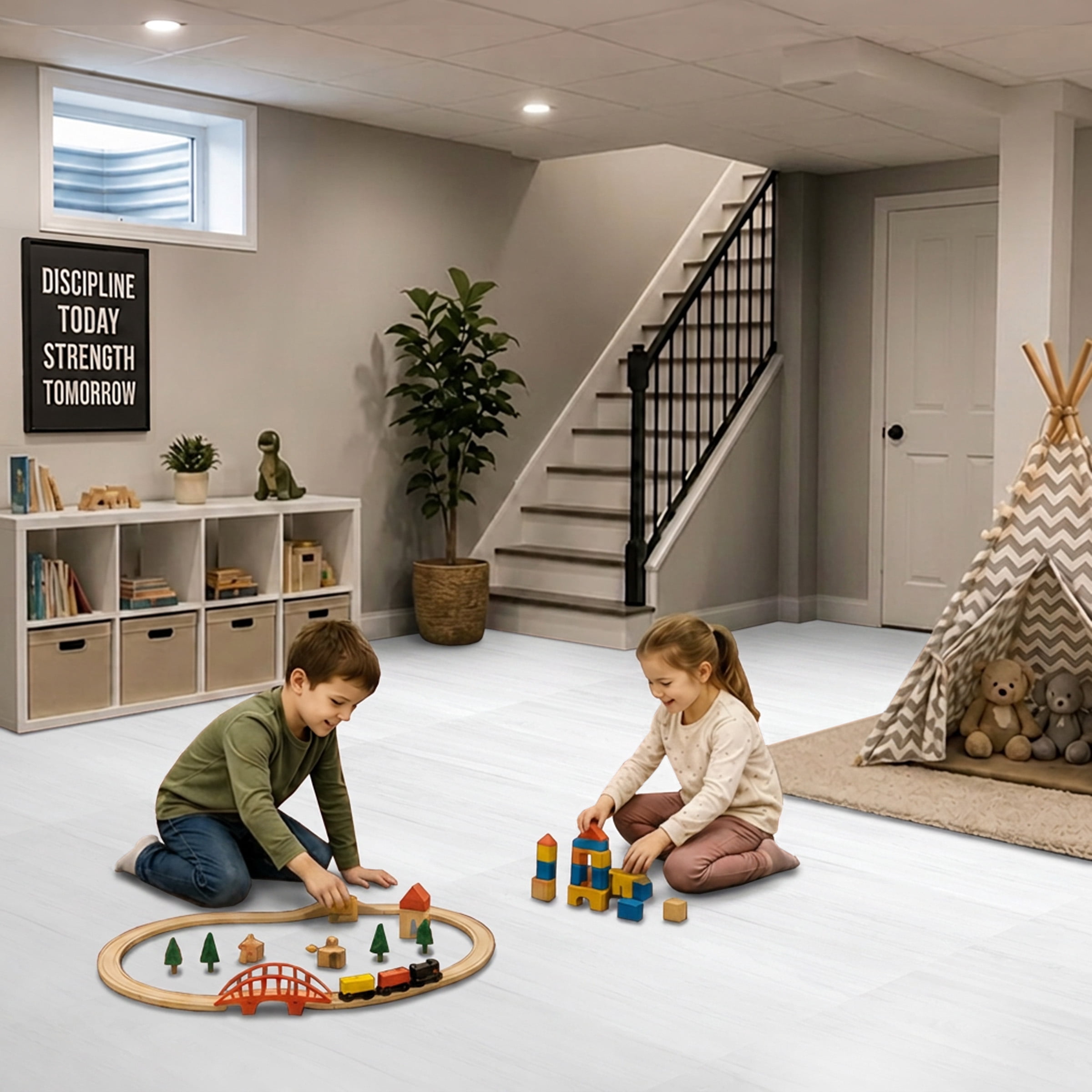 Sorbus Waterproof Wood Grain Foam Floor Tiles, 16 Tiles, 64 Sq Ft, Interlocking, White