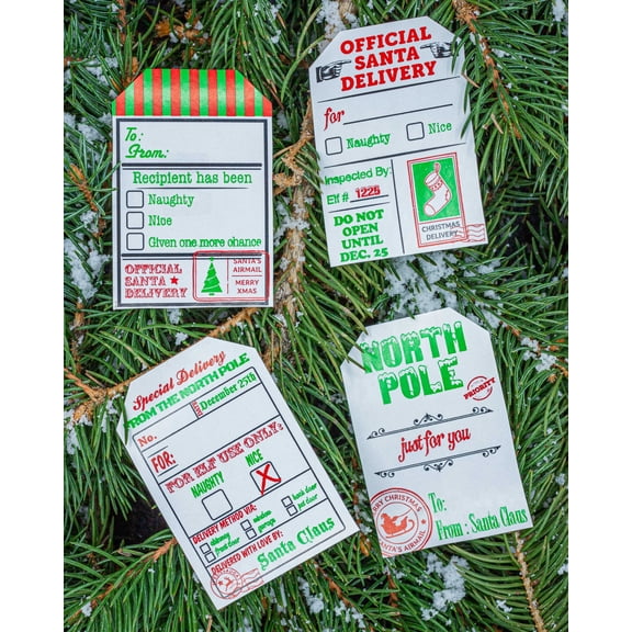 North Pole From Santa Christmas Holiday White Gift Tags | 2 x 3" Inches - 100 Pack 4 Designs