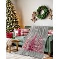 thumbnail image 2 of Pink Christmas Tree Flannel Blanket for Bed,Travel and Camping, Xmas Pine Tree Winter Snowflakes Grey Super Soft Cozy Blanket for All Seasons 40" x 60", 2 of 6