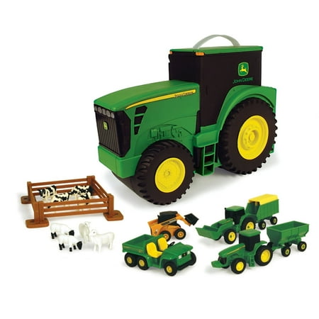 John Deere Tractor Toy Carry Case Value Farm Vehicle Playset, with Handle (18 Pieces)