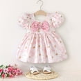 thumbnail image 2 of Hihipz Toddler Baby Girls Dresses Flower Print Puff Sleeve Bow Dress With Ruffled Hem Kids Girls Summer Casual Party Cute Dresses,6 -12 Months, 2 of 3